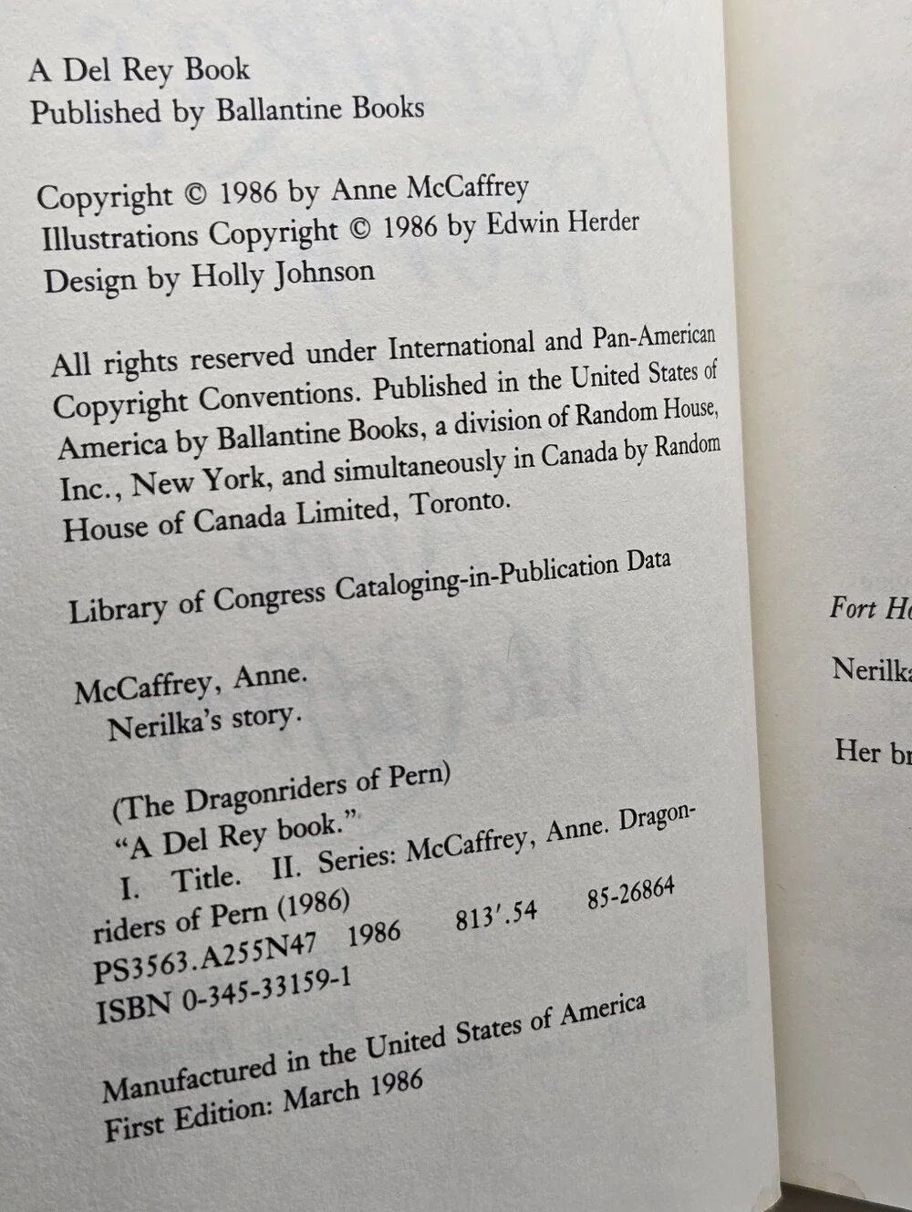 Nerilka's Story Anne McCaffrey 1986 1st Ed Del Rey Pern Moreta's Ride 2 HC DJ